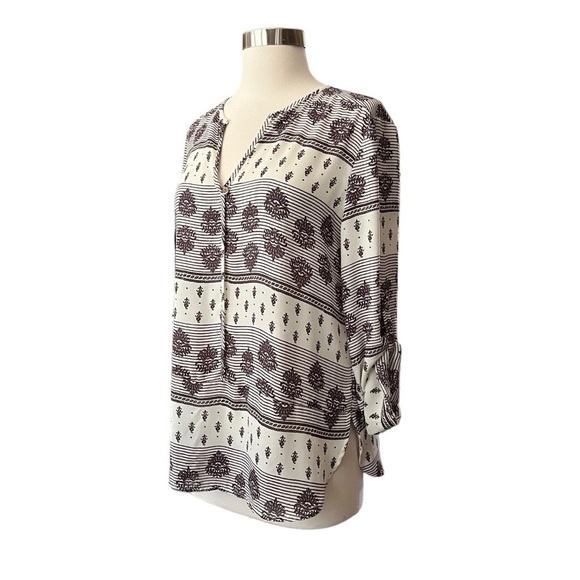 Collective Concepts Women's Long Sleeve Blouse S Damask Print Ivory Easy Care - Picture 6 of 8